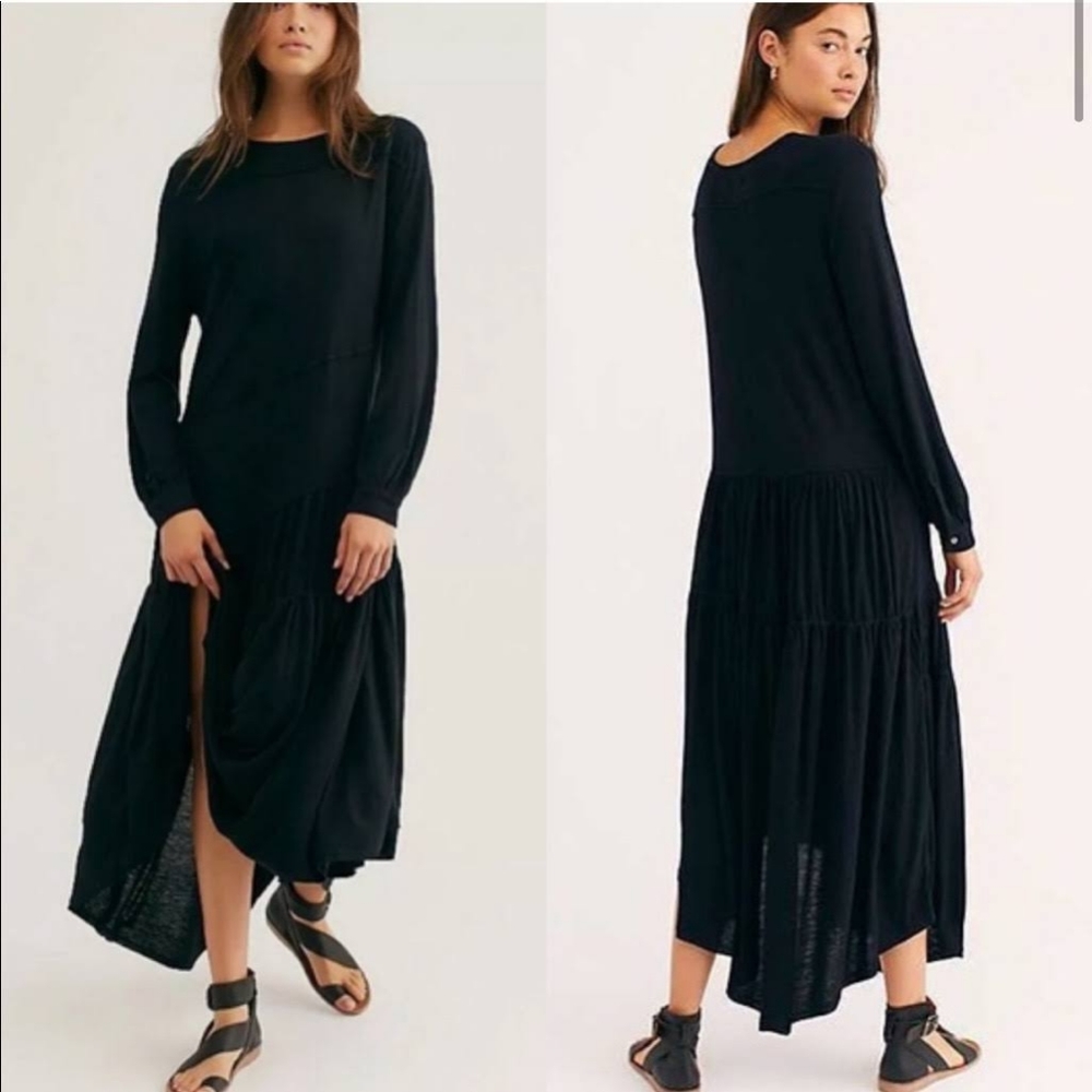 Free People Beach Black Long Sleeve Maxi Dress XS